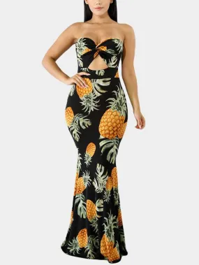 Wholesale Black Tube Top Sleeveless Floral Print Zip Back Backless Cut Out Dresses