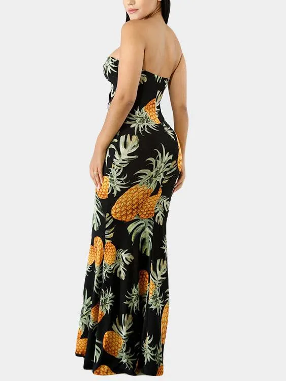Wholesale Black Tube Top Sleeveless Floral Print Zip Back Backless Cut Out Dresses