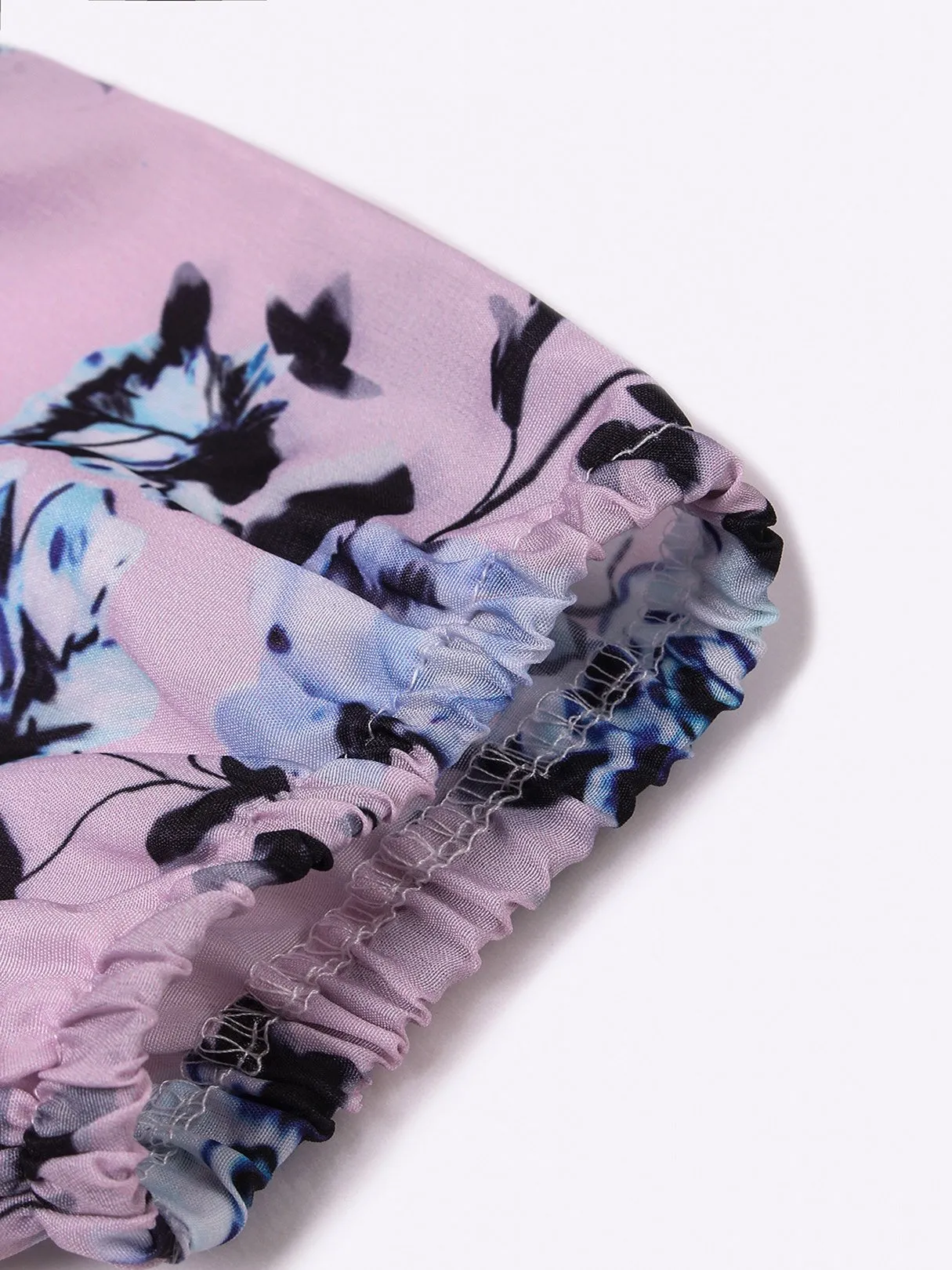 Wholesale Pink V-Neck Long Sleeve Floral Print Lace-Up Tie-Up Dresses