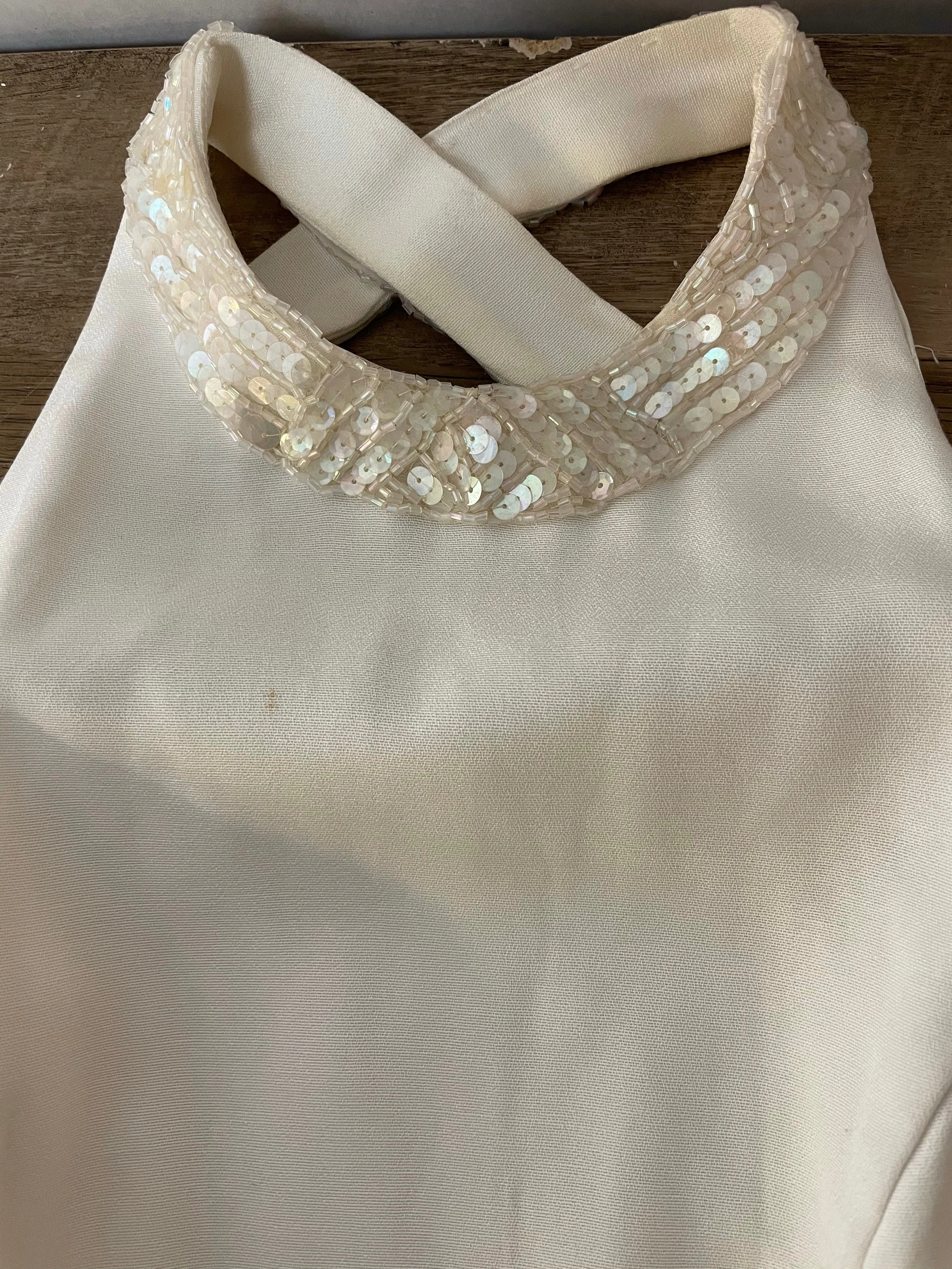 Womens Juniors DAVE & JOHNNY Ivory Beaded Sequins Sz 3/4 Formal Evening Ball Gown