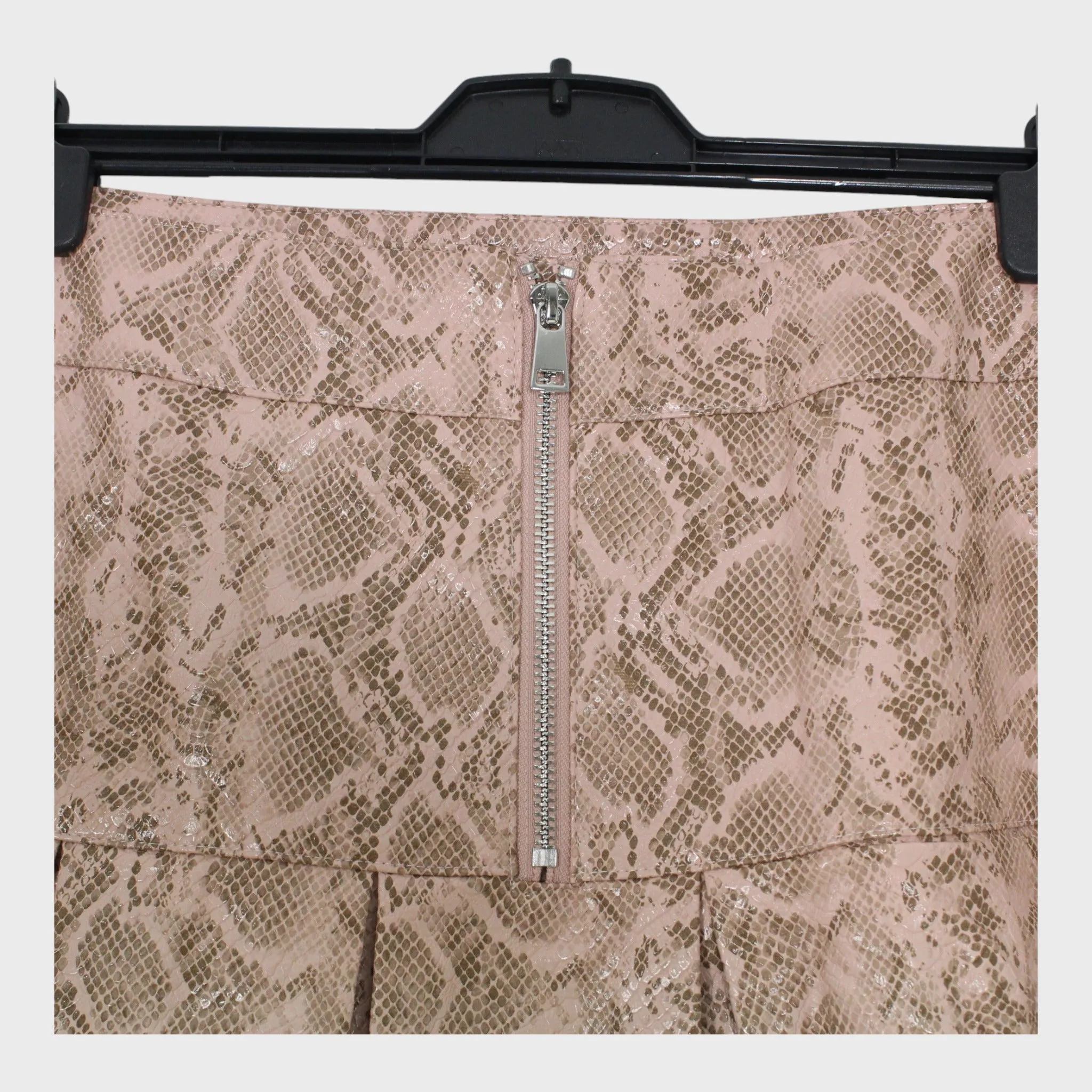 Women's Pink Leather-look Snake Skin Patterned Skirt