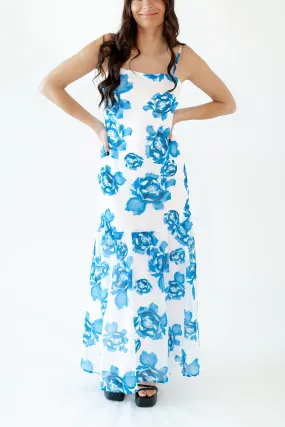 Wylie Floral Drop Hem Maxi Dress・Blue